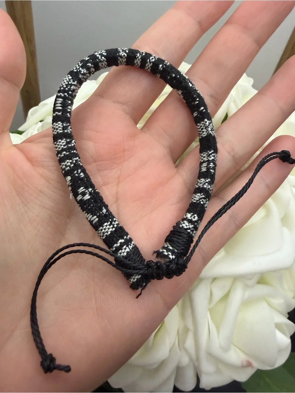 Black & White Woven Cord Adjustable Bracelet